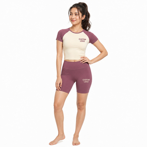 Custom Logo Women's Casual Sporty Crop <b>Top</b> Shorts Set Two Piece Fishing Activewear Solid Color Breathable Quick Dry Spandex - Product Image 1