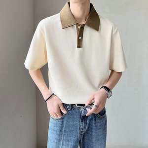 เสื้อโปโลแขนสั้นผ้าฝ้ายวาฟเฟิลสำหรับผู้ชาย สีพื้น ระบายอากาศได้ดี สไตล์ลำลอง ทรงปกติ - Product Image 3