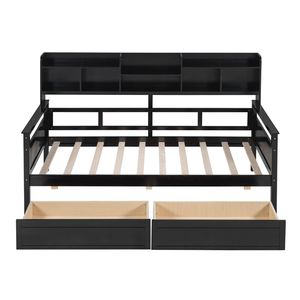 Espresso Twin Size Daybed with Wood Slat Support <b>Bedside</b> <b>Shelves</b> Two Drawers - Product Image 4