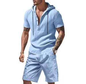 Conjunto de Camiseta y Pantalones Cortos Deportivos de Verano para Hombre, de Alta Calidad, Multicolor, de Algodón, Moderno, Informal, de Dos Piezas, Estilo Urbano - Product Image 3