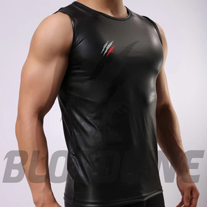 Chemise sans manches en satin noir pour homme, col en V, débardeur uni décontracté, tissu polyester respirant et léger, mode estivale - Product Image 3