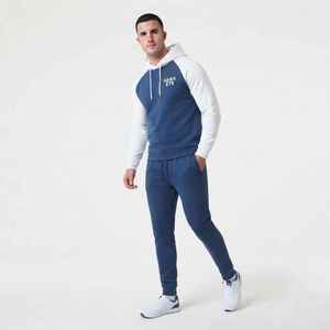 Men's Blue <b>White</b> Color Block Hooded <b>Tracksuit</b> Full Sleeve Casual Sportswear Set With Side Pockets Regular Fit Autumn Wear - Product Image 5
