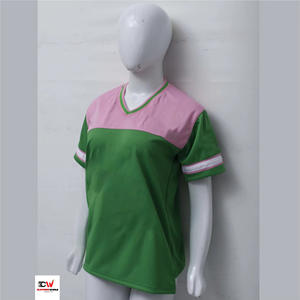 Camiseta deportiva para mujer, suave, ligera y transpirable, diseño de bloques de color verde y rosa, mangas cortas con detalle de rayas. - Product Image 1