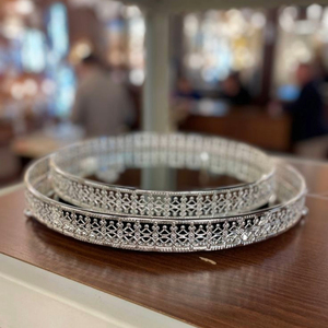 Bandeja Redonda Decorativa para Espejo, Bandeja de Almacenamiento, Bandeja de Servicio con Marco Metálico, Organizador de Joyas para Tocador, Decoración de Bodas - Product Image 3