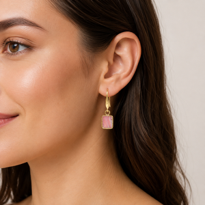Rhodochrosite 27 To 28mm Rectangle Shape Ear <b>Wire</b> 925 <b>Sterling</b> <b>Silver</b> 18K Gold Plated Earring - Product Image 4