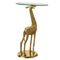 Table d'appoint en forme de girafe antique dorée avec plateau rond en verre, décoration d'intérieur, meubles pour le salon, tables simples et attrayantes