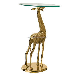 Vàng Antique Hươu Cao Cổ Side Bảng Với Round Glass Top Trang Trí Nội Thất Đồ Nội Thất Cho Phòng Khách Đồ Nội Thất Đơn Giản Và Hấp Dẫn Bảng - Product Image 2