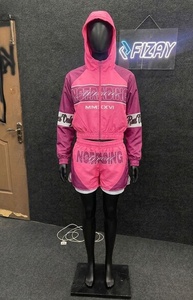 Conjuntos de Dos Piezas de Talla Grande Personalizados: Chaqueta Cortavientos de Satén con Cremallera y Pantalones Cortos, Estampado DTG, Estilo Urbano, 100% Poliéster, Otoño - Product Image 2
