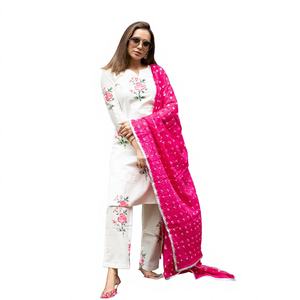 Conjunto de Salwar Kameez de Algodón para Mujer, Estilo Hanblock Indio-Pakistaní, Listo para Usar, Vestido Blanco Vintage, ODM, Tiempo de Entrega de Muestra de 7 Días - Product Image 1