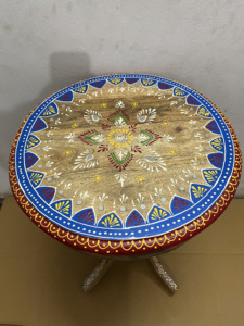 Handcrafted Rajasthani Hand-Painted Wooden Round Stool Decorative Side Table Ethnic Home Decor Nightstand Bedside - Product Image 5