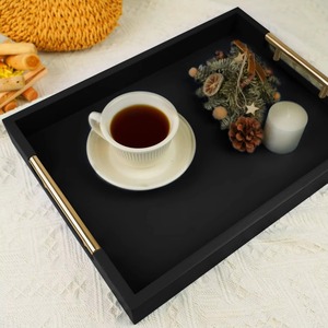 Rectangular Decorative Tray <b>Black</b> With Gold Handles Minimalist Design For Home Use Single Piece Package - Product Image 5