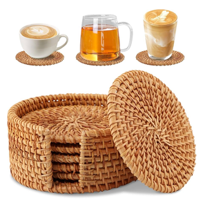 สินค้ามาใหม่ ที่รองแก้วน้ำชา กาแฟ แก้วน้ำ สำหรับใช้ในบ้าน/ออฟฟิศ รูปทรงกลม ทำจากหวาย งานแฮนด์เมด - Product Image 5