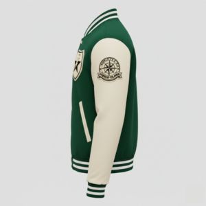 Chaqueta Deportiva Unisex Estilo Universitario, Cuerpo de Lana, Mangas de Cuero Genuino, Parches Bordados Personalizados, Fabricante OEM - Product Image 3