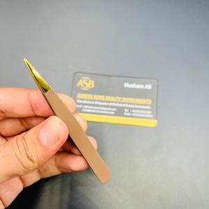 <b>Light</b> Brown <b>Pointed</b> Eyebrow Tweezers Stainless Steel Custom Logo Printing Nude <b>Pointed</b> Tip Tweezer Beauty Instrument - Product Image 2