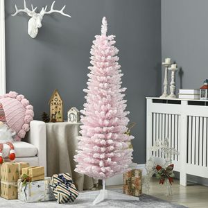 Albero di Natale Artificiale Realistico e Sottile di 1,5 m con Effetto Neve e Base in Plastica, Elemento Decorativo per Interni - Product Image 1