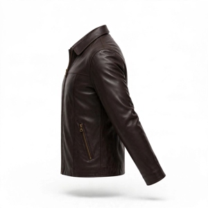 Veste de moto en cuir véritable marron foncé pour homme, col montant, fermeture éclair, coupe ajustée, en cuir souple de qualité supérieure, idéale pour l'hiver - Product Image 4
