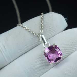 Pendentif en Kunzite rose taille coussin, en argent sterling 925, pierre précieuse naturelle, collier, cadeau de mariage ou de Noël - Product Image 1