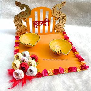 Plateau traditionnel 100% fait à la main en bois de Haldi Kumkum Chawal et Chandan pour les saisons des fêtes et les mariages Thali - Product Image 6