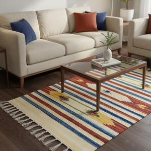 Tapis en coton tissé à la main, motif floral moderne, beige, lavable en machine, écologique, multicolore, pour prière, pique-nique, maison - Product Image 1