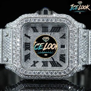 Montre mécanique Ice Look avec cadran carré, chiffres romains en cristal, bracelet, montre-bracelet pour cadeau et mode - Product Image 5