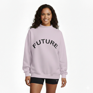 Pull molletonné respirant à col montant pour femme, couleur unie, imprimé par transfert thermique, coupe oversize, manches longues, décontracté - Product Image 1