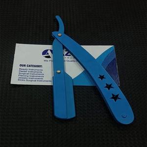 มีดโกนพับได้ตรง สีน้ำเงินเคลือบสแตนเลส สำหรับผู้ชาย ใช้โกนหนวดและโกนขนตามร่างกาย สำหรับช่างตัดผมมืออาชีพ ขายส่ง - Product Image 3