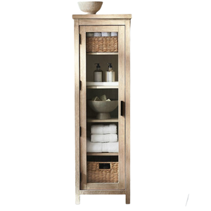 Premium Quality Teak Wood Bathroom Towel <b>Cabinet</b> Freestanding Clear Glass Closet - Product Image 2