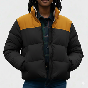 Chaqueta de plumón para mujer al por mayor, personalizada, negra, OEM, con capucha de piel sintética, cremallera completa y cinturón, estilo burbuja, para invierno. - Product Image 2