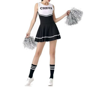 Vestido de animadora para mujer, negro y blanco, sin mangas, con estampado de animadora y pompones, uniforme de animadora para adultos, personalizado - Product Image 4