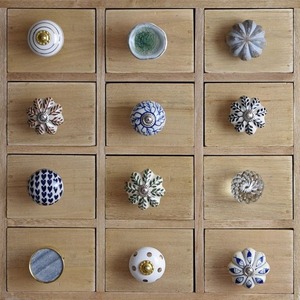 Modern <b>Ceramic</b> Round Cabinet <b>Knobs</b> with Gold Trim Blue White Pattern Drawer Pulls for Home Office Furniture 4PC - Product Image 3