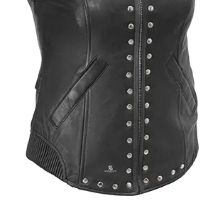 <b>Women</b> Genuine Leather Motorcycle Vest Vintage Sleeveless Biker <b>Waistcoat</b> Slim Fit V Neck Casual Outerwear Windproof Zipper - Product Image 5