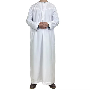 Wholesale Premium Cotton Stand Collar Modest <b>Men's</b> Loose Fit <b>Thobe</b> Islamic Eid Plus Size Floor Length Short Sleeve Quick Dry - Product Image 1
