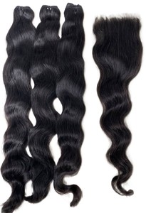 Paquete de Cabello Humano Indio Natural Ondulado de 30 Pulgadas con Cierre a Juego, Doble Trama, Extensiones de Cabello Remy Virgen - Product Image 3