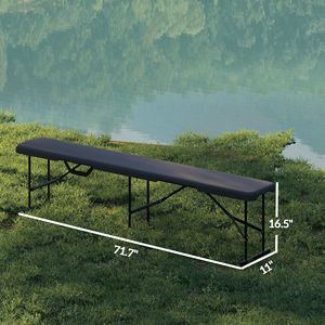 2 Pack 6 ft Portable Black Folding <b>Benches</b> <b>Plastic</b> <b>Bench</b> Seats with Carrying Handle Camping Furniture - Product Image 3