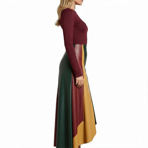 <b>Summer</b> Casual Woven PU Leather Plain Dyed Empire Waist Zip A-Line Maxi <b>Skirt</b> for Women Eco-Friendly Breathable Anti-static - Product Image 1