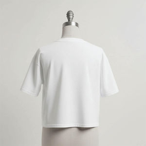 T-shirt court blanc à manches courtes pour femme, coupe classique, col rond, tricoté, 100 % coton, couleur unie, design épuré - Product Image 5