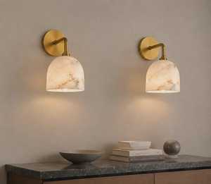 Modern Marble Wall Sconce Round Brass Finish Indoor Lighting Fixture for Hallway Home Decor - Product Image 4