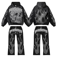 Chándal de primavera unisex con capucha acampanada, logotipo personalizado con pedrería completa, liso, para maternidad, tallas grandes, con estampado puff y lavado ácido 340