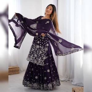 Tenue de mariage traditionnelle indienne et pakistanaise, Lehenga Choli en Georgette avec broderies de fils et sequins, Dupatta, séchage rapide - Product Image 1