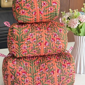 Bohemian Floral Printed Quilted Cosmetic <b>Bag</b> Set Large Multi-Function Travel Makeup Organizer Textile No Zipper - Product Image 2