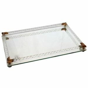 Modern Indian High Class Glass and <b>Acrylic</b> <b>Mirror</b> Trays Gold-Plated Lightweight Decorative Servingware 2pcs - Product Image 4