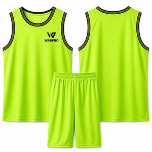 Ensemble débardeur et short unisexe WARPRO vert fluo, en polyester anti-humidité, pour le football, toutes saisons - Product Image 1