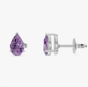 White Gold Plated Amethyst Pear Stud Earrings in 925 Sterling <b>Silver</b> Elegant Purple Gemstone for Wedding & Party Occasions - Product Image 1