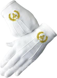 Gants blancs de la Grande Loge maçonnique, accessoire de régalia de la franc-maçonnerie, symbole maçonnique brodé à la machine. - Product Image 2
