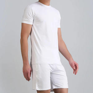 Ensemble court tissé 100 % coton pour homme, T-shirt de sport et short assorti, logo frontal, respirant, séchage rapide, personnalisable OEM, été, couleur unie - Product Image 2