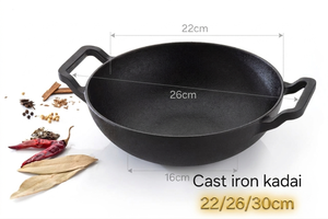 <b>Cast</b> Iron Wok No Coating Double Ear <b>Pan</b> with Lid Thickened Traditional indian Frying Pot for Healthy Cooking - Product Image 3