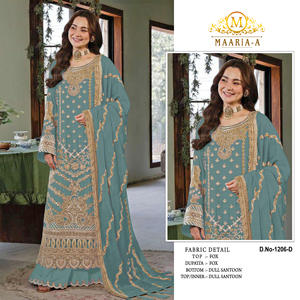 Traje pakistaní completamente cosido de georgette sintético pesado con bordado de lentejuelas y trabajo Khatli, Salwar Kameez para boda - Product Image 4