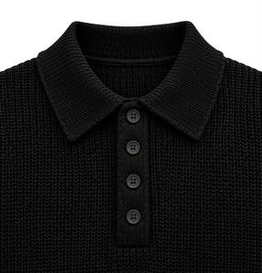 Pull en maille côtelée noire avec logo pour homme, manches longues, vêtement décontracté d'hiver, service OEM - Product Image 2
