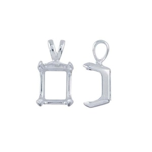 Montura de Plata de Ley 925 Genuina con Corte Esmeralda Octogonal de 4 Puntas para Colgante, Base de Joyería al por Mayor Lista para Personalizar, Engaste para Collar - Product Image 1