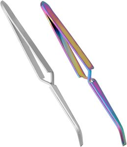 Pince à ongles en acier inoxydable avec pointe fine courbée, outil plat réutilisable, pince à épiler pour manucure, couleur arc-en-ciel - Product Image 1